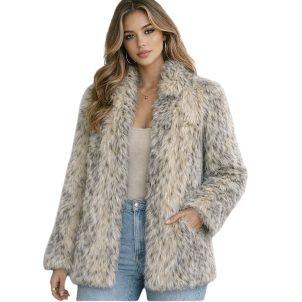 NWT - Woman’s Nuage Faux Fur Coat - Cream and Gray - size large